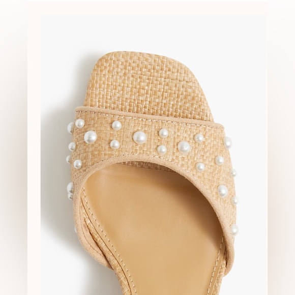 New in Box J. Crew Woven pearl heeled sandals in Toasted Woven Raffia - Picture 3 of 9